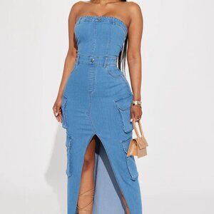 Denim Maxi Dress - Medium Wash Size L